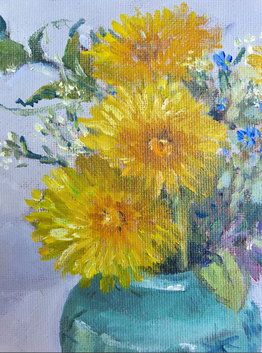 Dandelions in a green vase