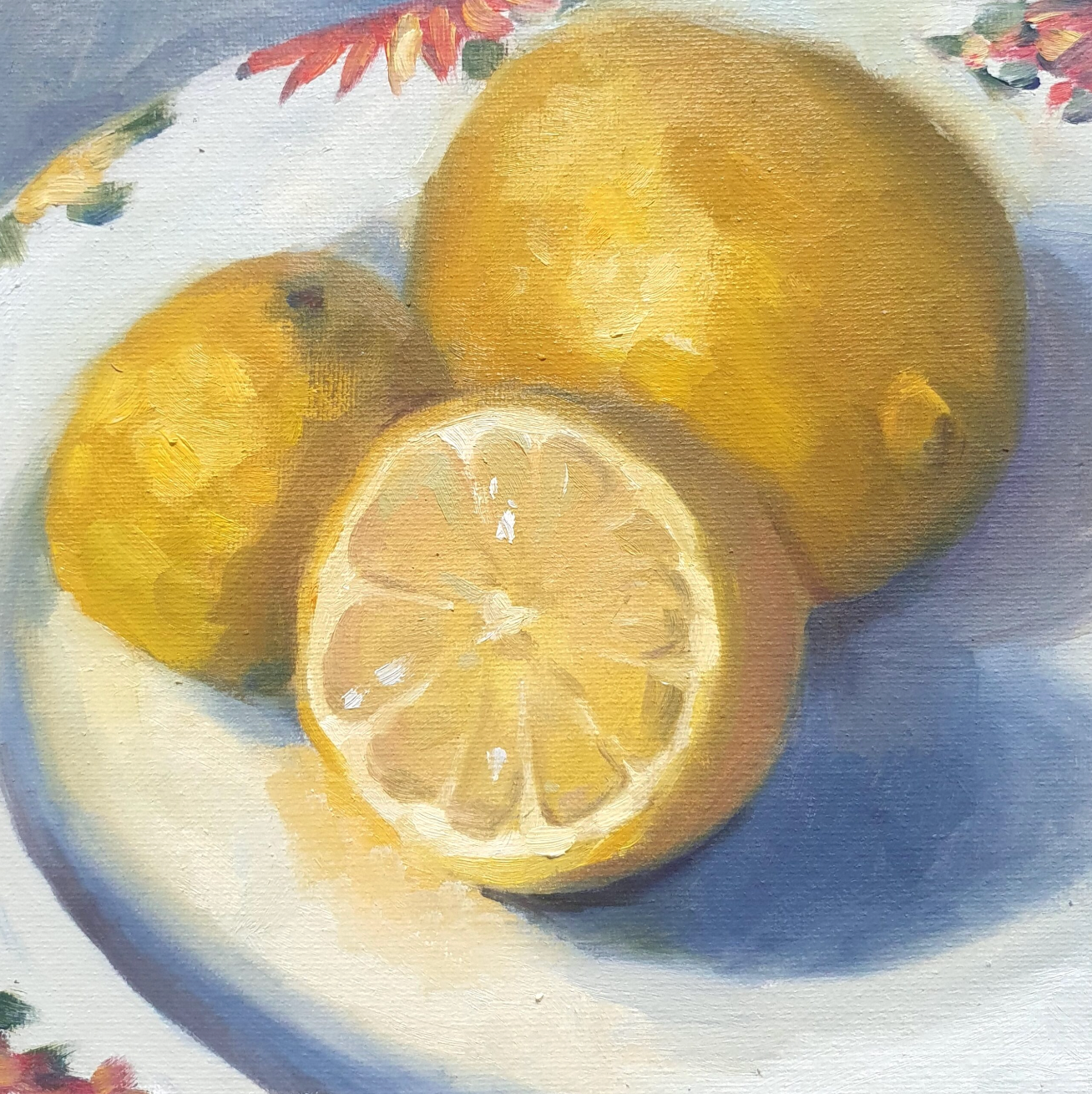 Lemons on a Flowery Plate